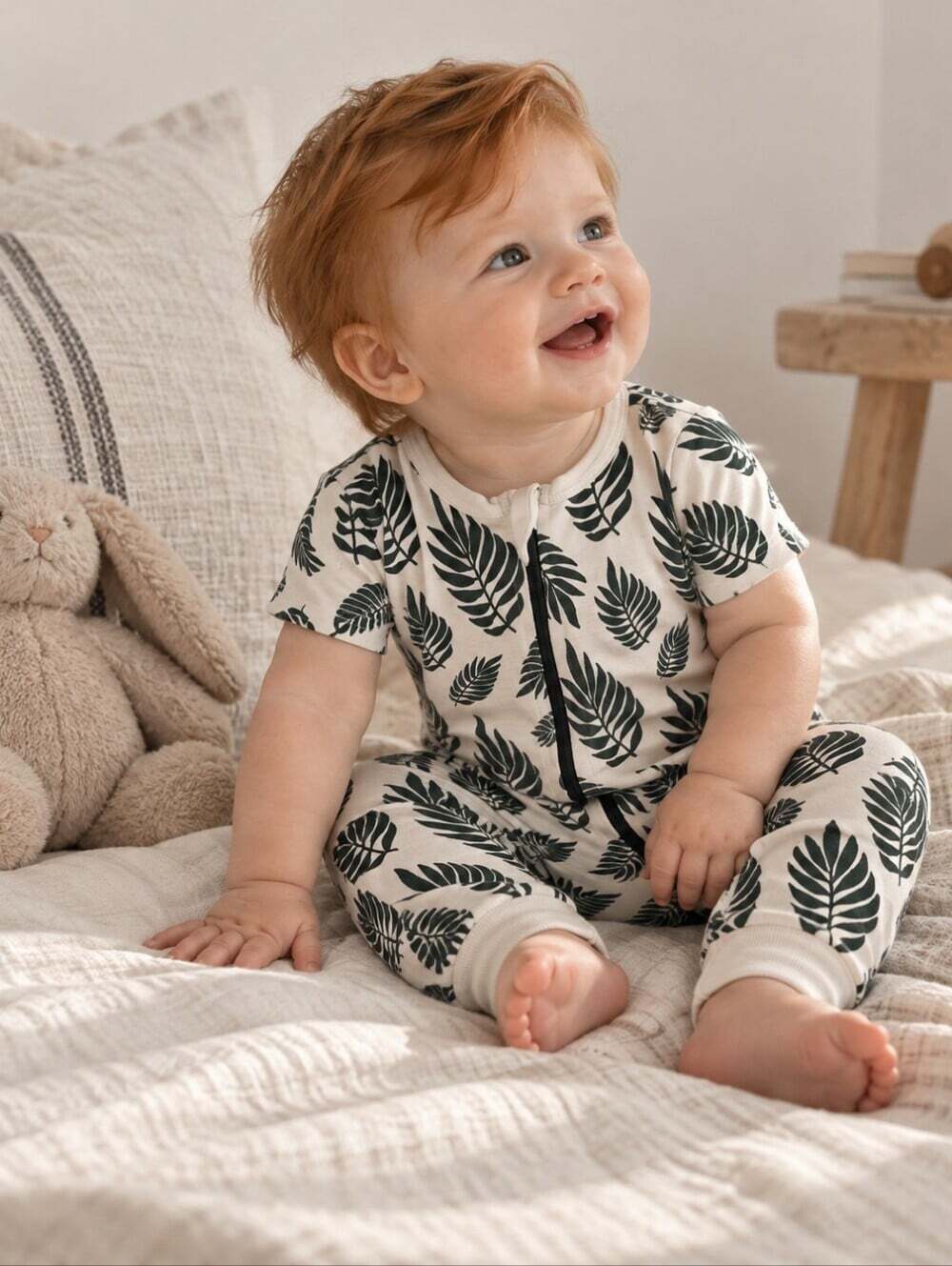 Parade Organics Baby Leaf Print Zip Romper Organic Cotton Footless 6M